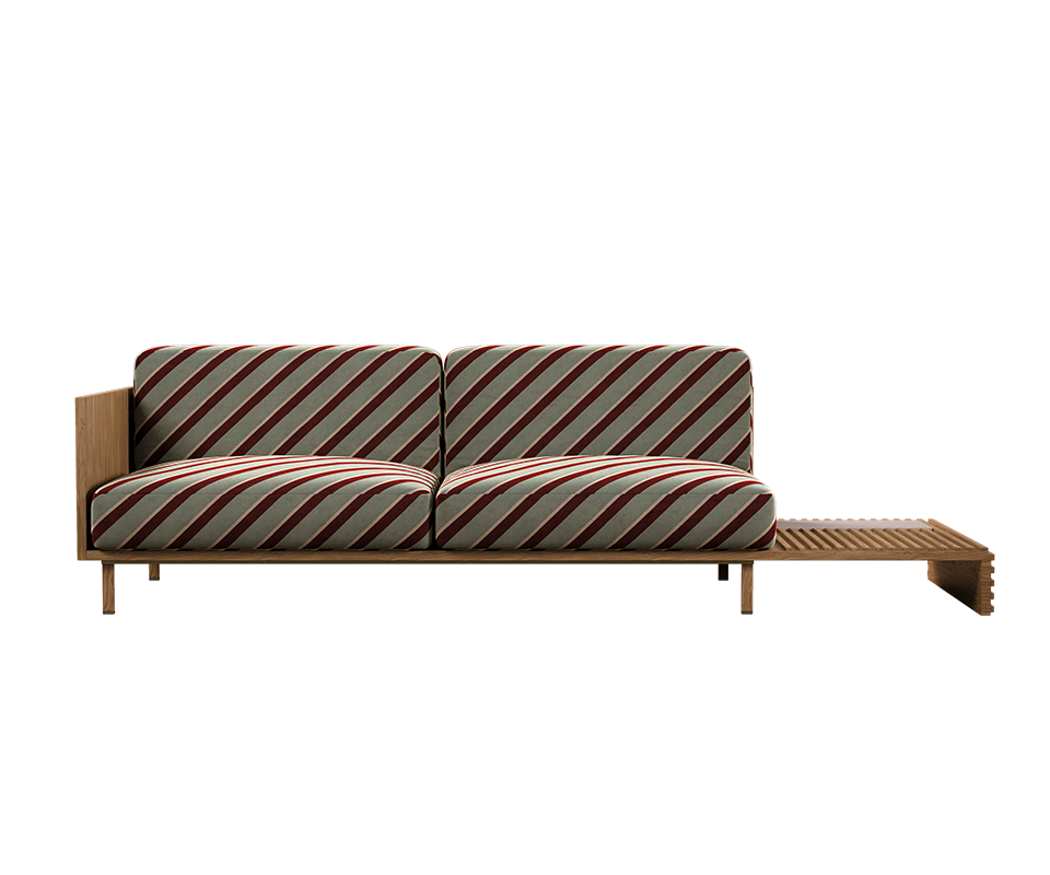 Conway II Sofa in american walnut with the fabric Nobilis Velours Oblico.