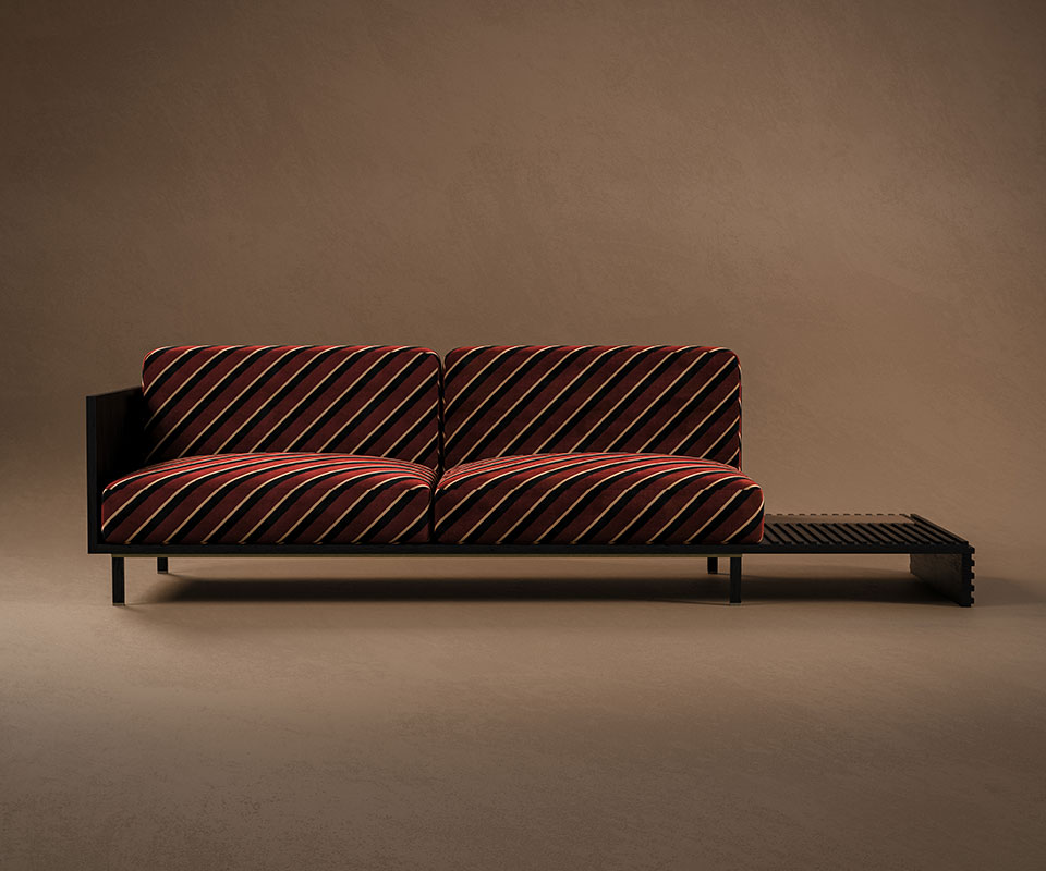 Conway II Sofa in american walnut with the fabric Nobilis Velours Oblico