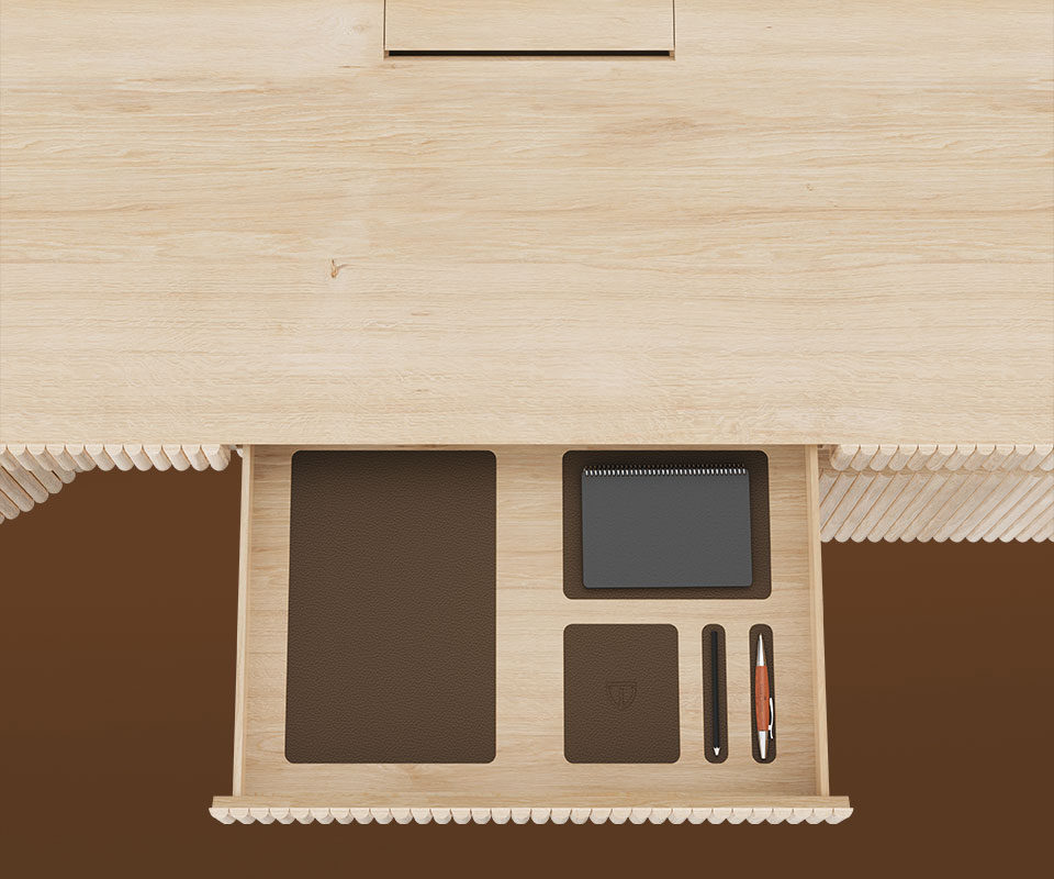 Close-up of the Gifford desk highlighting the drawer storage detail.