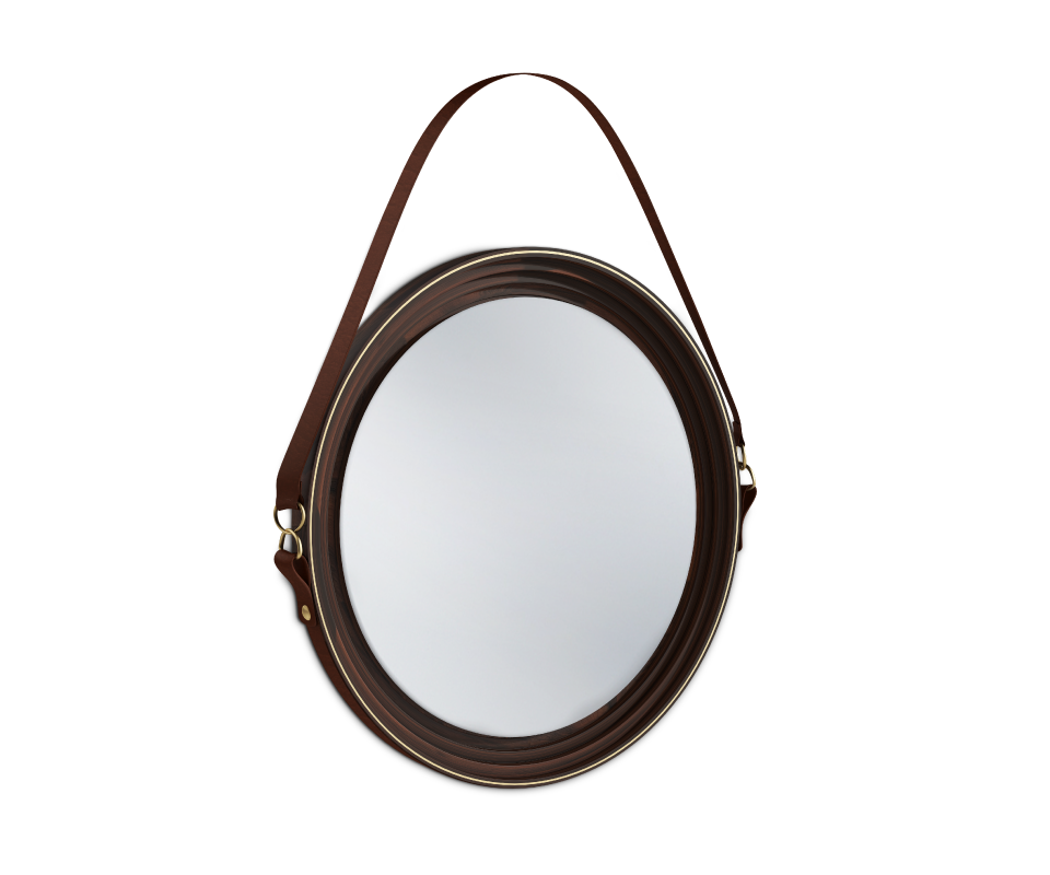 Reynolds Mirror handcrafted in walnut wood with genuine leather and brass