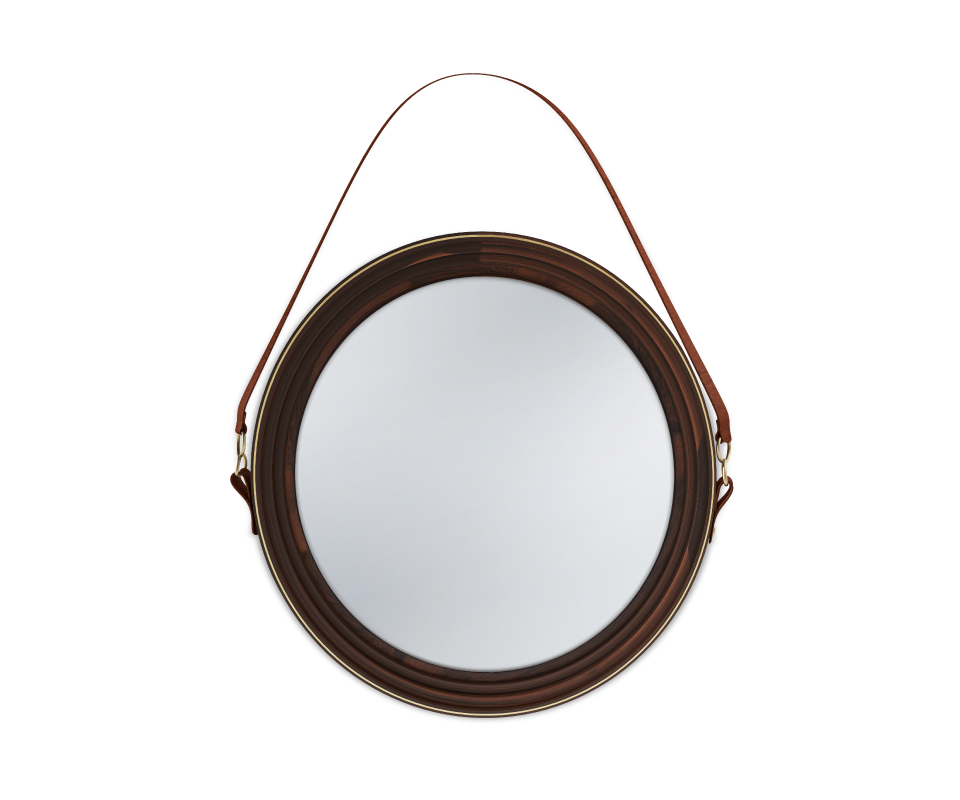 Reynolds Mirror handcrafted in walnut wood with genuine leather and brass