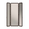 Tom folding mirror with open doors revealing three mirrors, structured in smoked walnut wood.